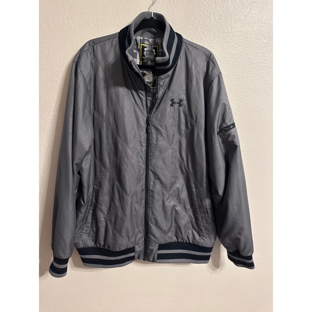 Under Armour Jacket Full Zip Lightweight Bomber Style Gray Size Mens